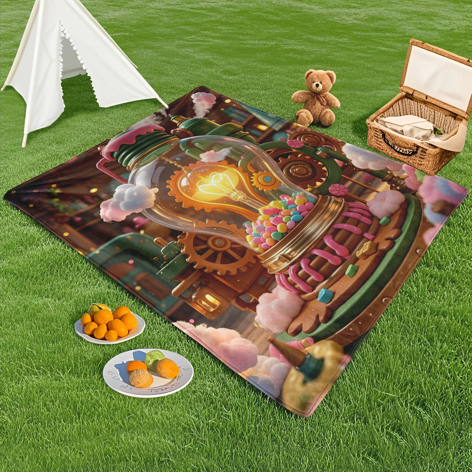Light Bulb Fairy Tale Blanket With Candy Factory Theme Pink Green Gear Clouds For Outdoor Enthusiasts And Whimsical Dreamers
Light Bulb Fairy Tale Blanket With Candy Factory Theme Pink Green Gear Clouds For Outdoor Enthusiasts And Whimsical Dreamers