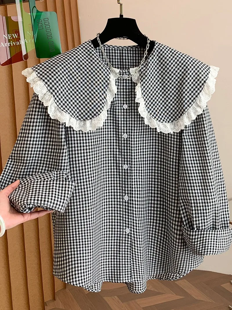 Long Sve Lace Hem Doll Collar irt Versatile Plaid plus Size Base Layer Top Women Casual Sle Winter Season Ladies irt
Long Sve Lace Hem Doll Collar irt Versatile Plaid plus Size Base Layer Top Women Casual Sle Winter Season Ladies irt
