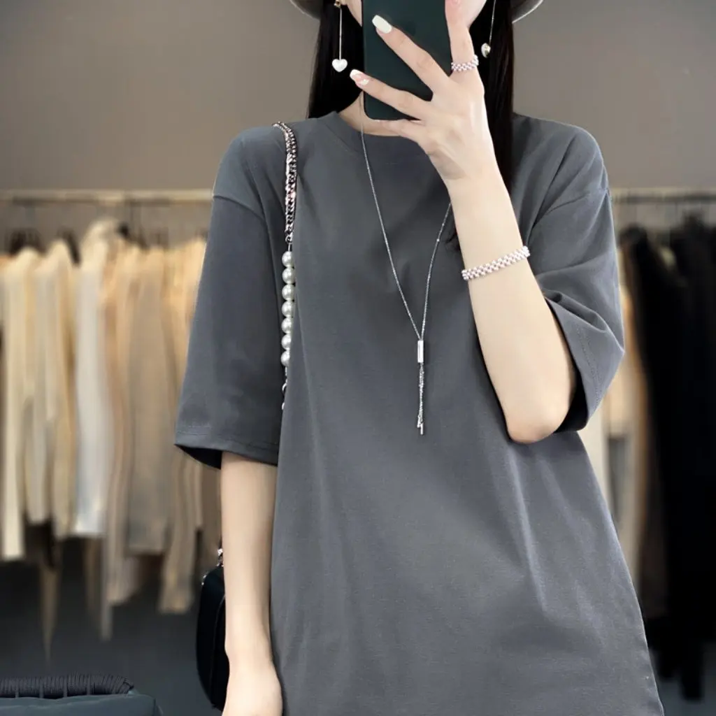 Women's Short-Sleeved T-shirt 100% Cotton White Korean-Style Loose Fit Mid-Length Butt-Covering Summer New Arrival
Women's Short-Sleeved T-shirt 100% Cotton White Korean-Style Loose Fit Mid-Length Butt-Covering Summer New Arrival