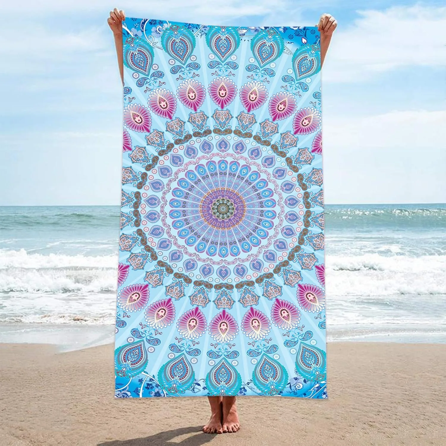 Vibrant Blue Mandala Beach Towel with Pink Accents Suitable for towels, bath towels, beach towels
Vibrant Blue Mandala Beach Towel with Pink Accents Suitable for towels, bath towels, beach towels