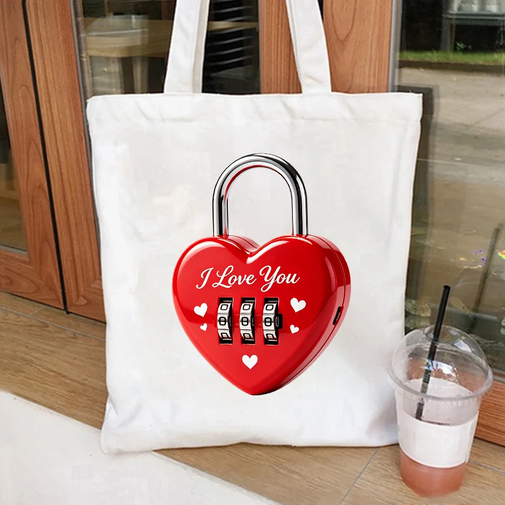 Red Heart Lock Canvas Tote Bag Romantic Print Shoulder Bag
Red Heart Lock Canvas Tote Bag Romantic Print Shoulder Bag