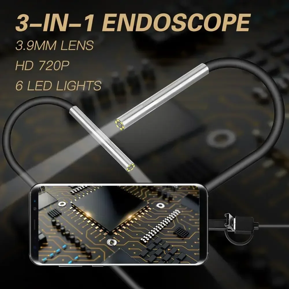 3.9mm Endoscope Camera Tiny Lens Android Endoscope 6 LED Micro USB Type C 3 in 1 Waterproof Inspection For Android PC Borescope
3.9mm Endoscope Camera Tiny Lens Android Endoscope 6 LED Micro USB Type C 3 in 1 Waterproof Inspection For Android PC Borescope