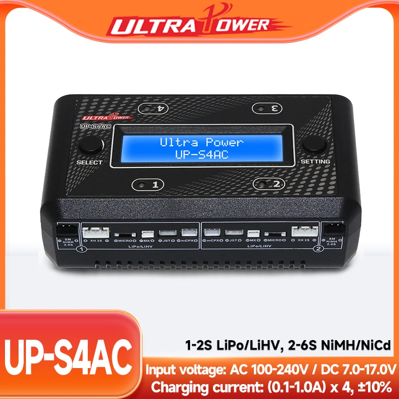 UP-S4AC 4-Channel Multi-Battery Charger for LiPo/NiMH/RC AC/DC Dual Input with LCD Display Bluetooth LED Alerts 1-6S Support
UP-S4AC 4-Channel Multi-Battery Charger for LiPo/NiMH/RC AC/DC Dual Input with LCD Display Bluetooth LED Alerts 1-6S Support