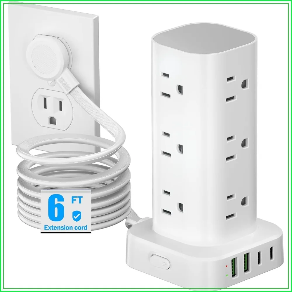 Tower Power Strip with Surge Protection, 6FT Flat Extension Cord, 12 AC 4 USB Outlets, Overload Protection Charging Station for Office Home Travel
Tower Power Strip with Surge Protection, 6FT Flat Extension Cord, 12 AC 4 USB Outlets, Overload Protection Charging Station for Office Home Travel