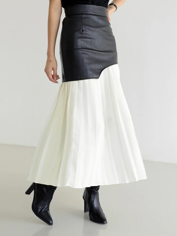 Folds Pleated Skirts Casual Patchwork Pu Skirt For Women High Waist Midi Skirts Female 2022 Spring Fashion Clothing Style
Folds Pleated Skirts Casual Patchwork Pu Skirt For Women High Waist Midi Skirts Female 2022 Spring Fashion Clothing Style