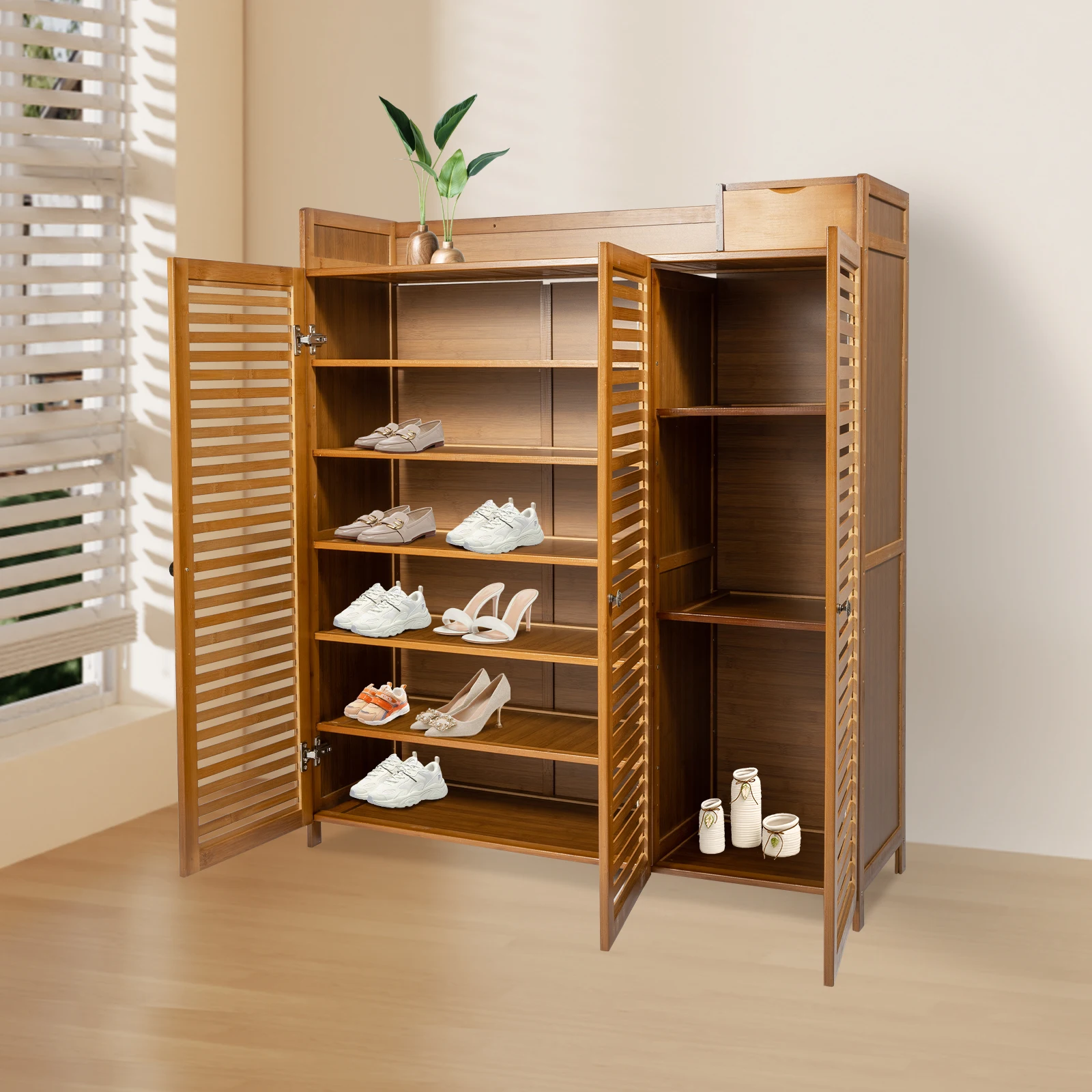 Современный шкаф для обуви с дверцами, большая вместимость на 30 пар, пылезащитные вентилируемые двери, компактный дизайн для прихожей/прихожей
Современный шкаф для обуви с дверцами, большая вместимость на 30 пар, пылезащитные вентилируемые двери, компактный дизайн для прихожей/прихожей