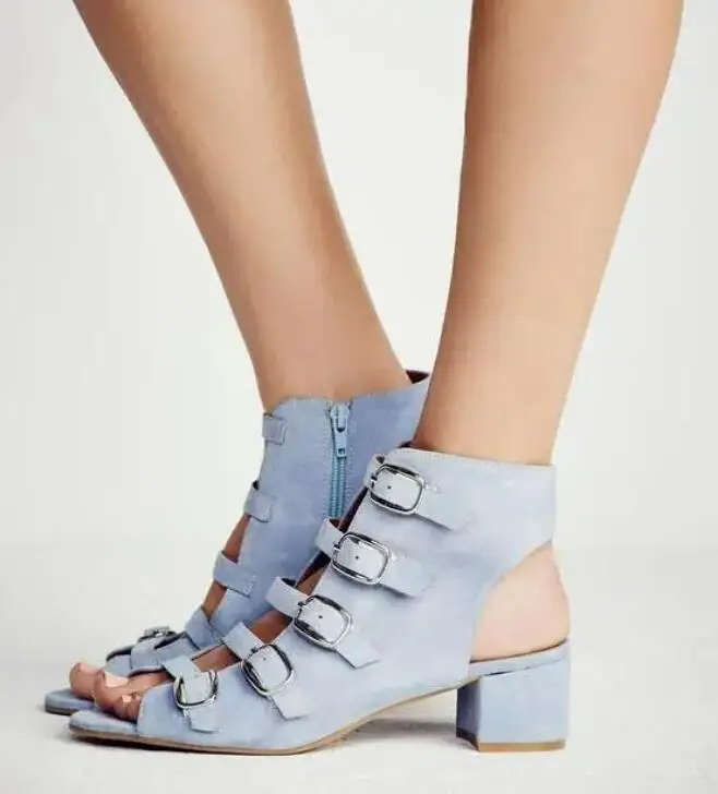 Summer Light Blue Denim Color Suede Leather Buckles Strap Women Sandals Boots Ladies Slingback Med Heels Open Toe Ankle Boots
Summer Light Blue Denim Color Suede Leather Buckles Strap Women Sandals Boots Ladies Slingback Med Heels Open Toe Ankle Boots