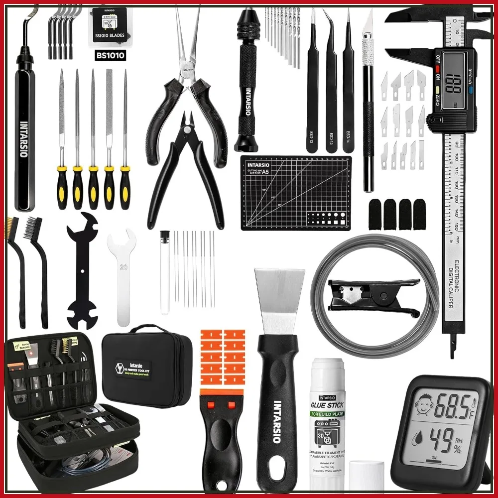 76pcs 3D Printer Tool Kit Bag,Includes Digital Caliper,PTFE Tube,Deburring Tool,Scrapers,Nozzle Cleaning for FDM/SLA Printers
76pcs 3D Printer Tool Kit Bag,Includes Digital Caliper,PTFE Tube,Deburring Tool,Scrapers,Nozzle Cleaning for FDM/SLA Printers