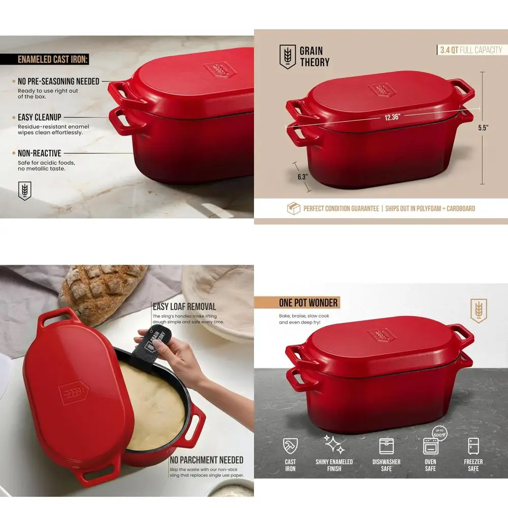 Enameled Cast Iron Dutch Oven, 3.4 Qt Sourdough Bread Pan, Dual Handles, Dishwasher Safe, Cherry Ombre
Enameled Cast Iron Dutch Oven, 3.4 Qt Sourdough Bread Pan, Dual Handles, Dishwasher Safe, Cherry Ombre