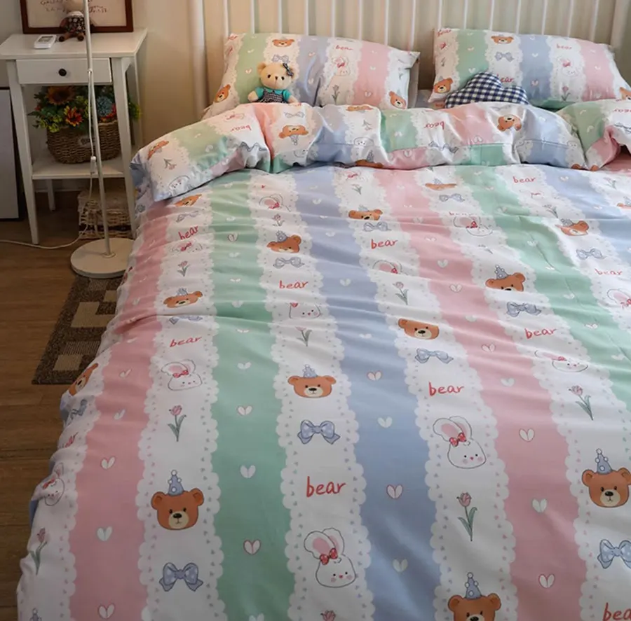 Cute bear rabbit colorful stripe bedding set single double,twin full queen cotton home textile bed sheet pillow case duvet cover
Cute bear rabbit colorful stripe bedding set single double,twin full queen cotton home textile bed sheet pillow case duvet cover