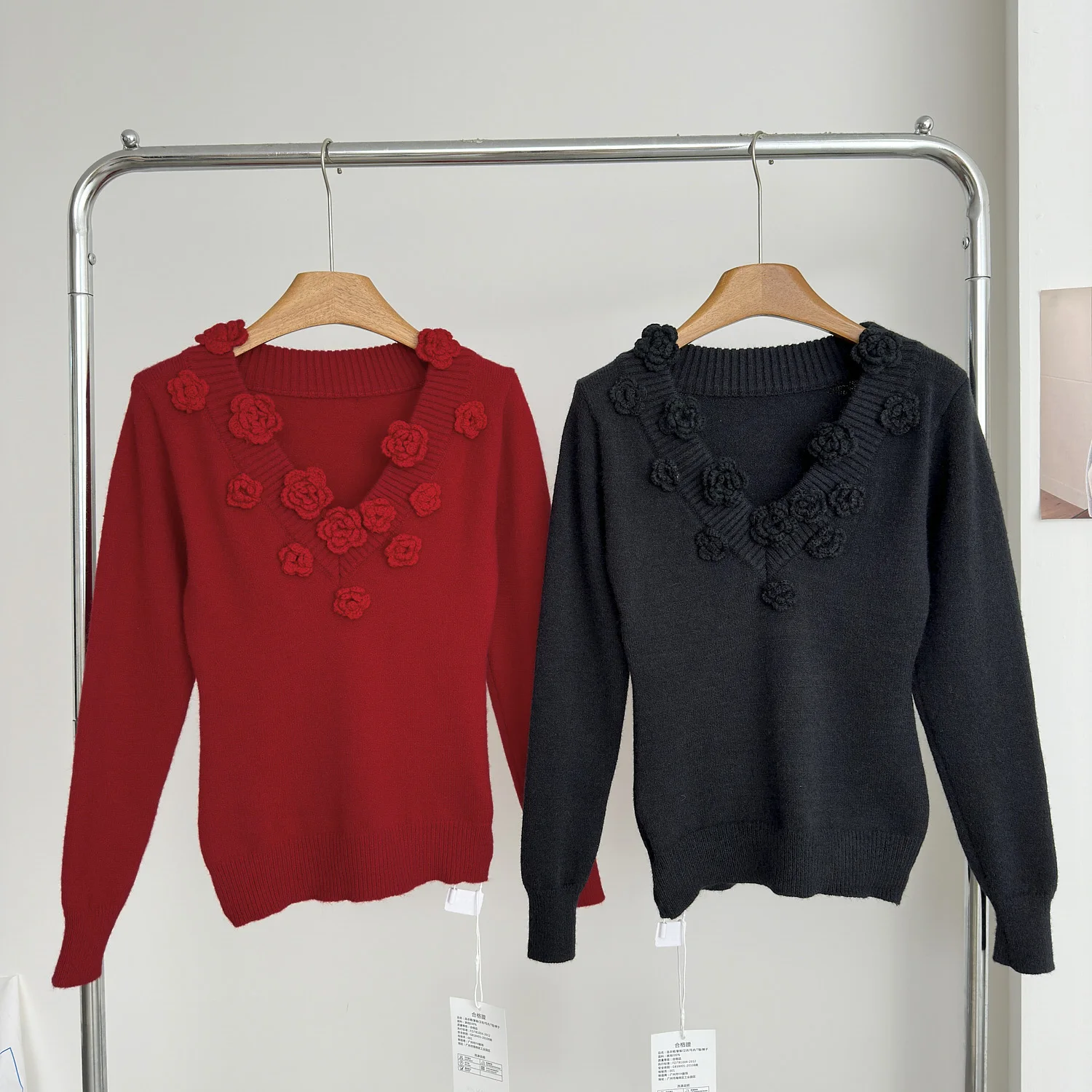 Women's Elegant 3d Flowers V Neck Long Sleeve Slim Sweater Lady Autumn Winter Solid Color Pullover Floral Soft Jumper
Women's Elegant 3d Flowers V Neck Long Sleeve Slim Sweater Lady Autumn Winter Solid Color Pullover Floral Soft Jumper