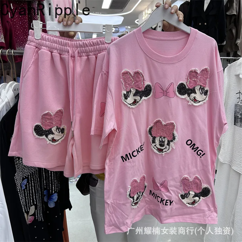 Trendy Spring Summer Women Two-piece Set Embroidery Mickey Loose Short Sleeve T-shirt Top + Elastic Waist Wide Leg Casual Shorts
Trendy Spring Summer Women Two-piece Set Embroidery Mickey Loose Short Sleeve T-shirt Top + Elastic Waist Wide Leg Casual Shorts