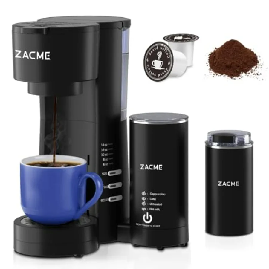 4IN1 Single Serve Coffee Maker for K Cup &Ground, Small Coffee Machine with Milk Frother & Grinder, 5 Brew Size, 28oz Water Tank
4IN1 Single Serve Coffee Maker for K Cup &Ground, Small Coffee Machine with Milk Frother & Grinder, 5 Brew Size, 28oz Water Tank