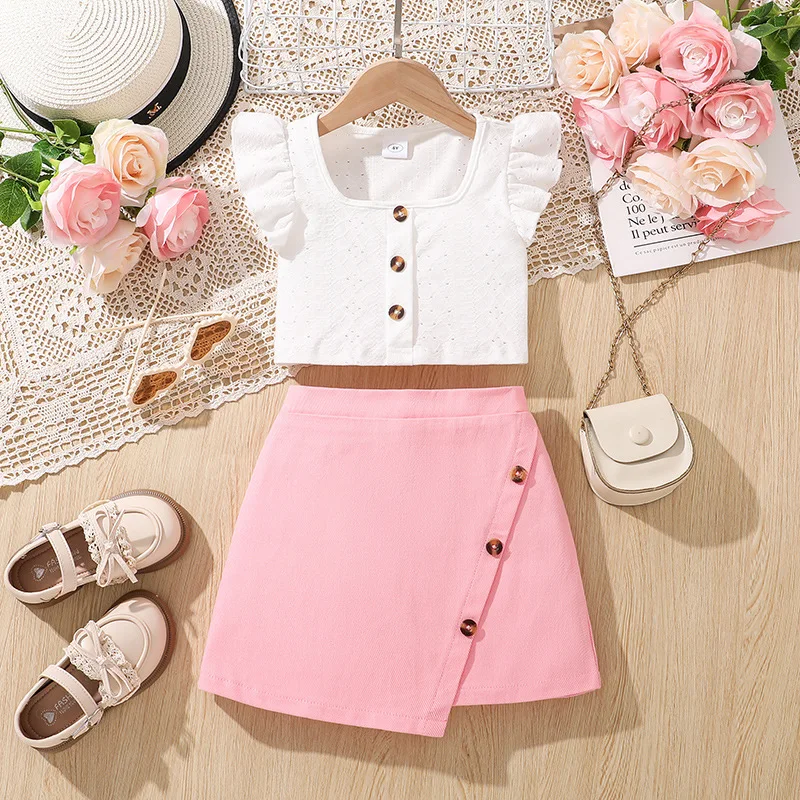 2025 Summer Child Clothes Sets Sleeveless Ruffles Tops Pink Skirts 2 Piece Sets Designer Girls Clothes Sets 4-7T
2025 Summer Child Clothes Sets Sleeveless Ruffles Tops Pink Skirts 2 Piece Sets Designer Girls Clothes Sets 4-7T