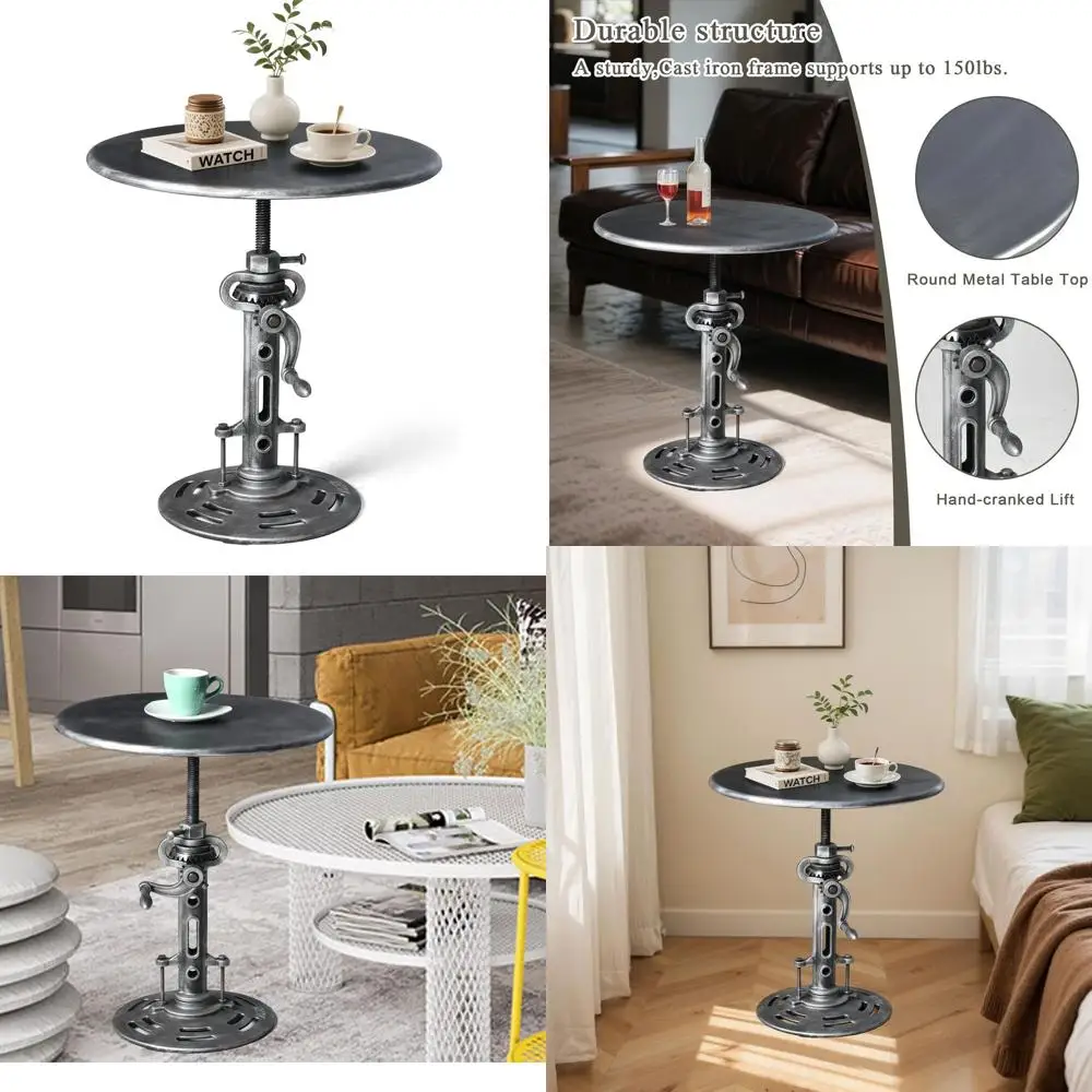 Adjustable Height Vintage Industrial Side Table, 16.9-22.8, Cast Iron Top, 19.7 Diameter, Hand Crank Mechanism
Adjustable Height Vintage Industrial Side Table, 16.9-22.8, Cast Iron Top, 19.7 Diameter, Hand Crank Mechanism