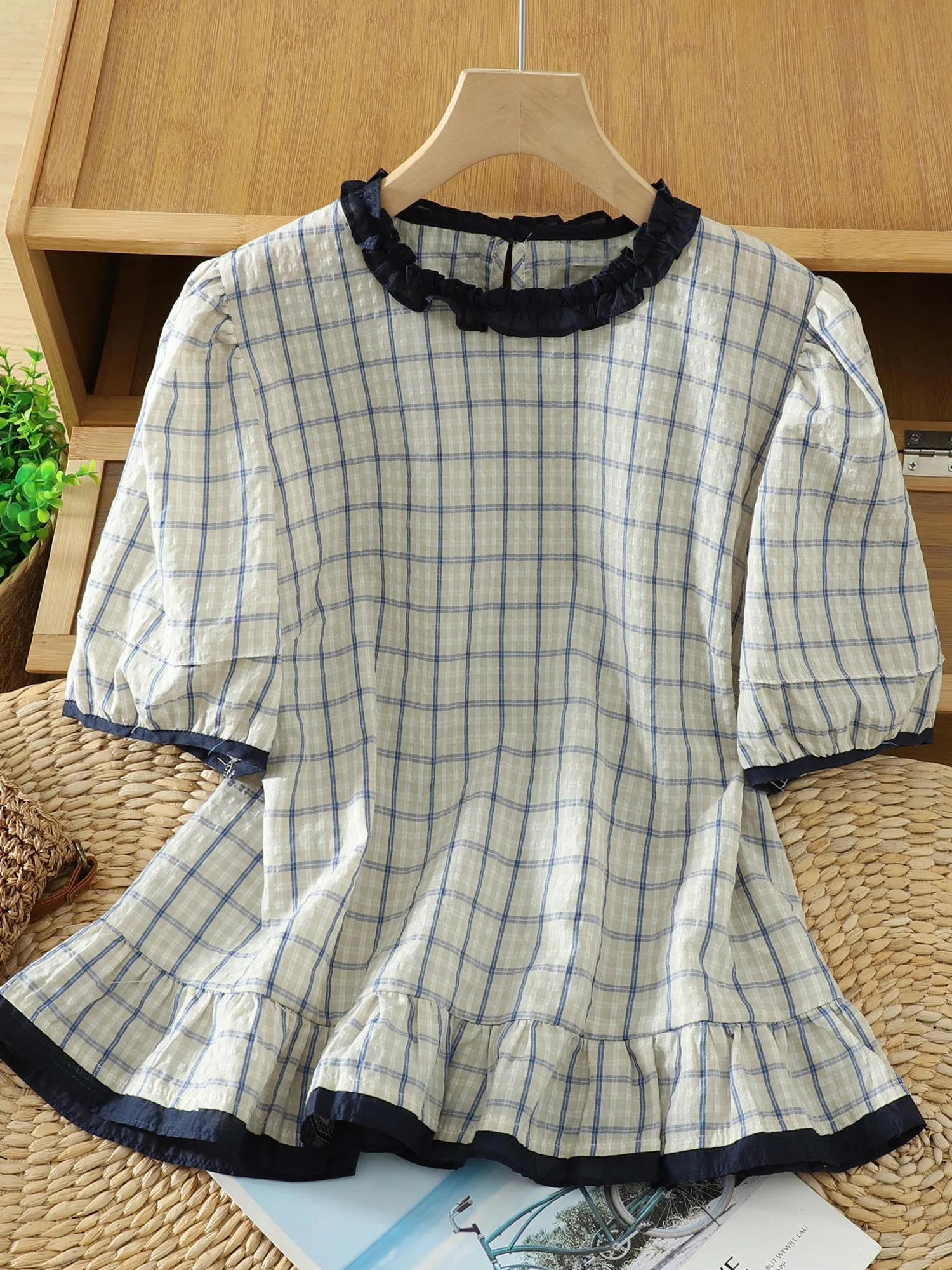 Cotton Linen Short Sleeve Shirt Women Summer Color Block Button up Cute Belly Cover Artistic Style round Neck Casual Top
Cotton Linen Short Sleeve Shirt Women Summer Color Block Button up Cute Belly Cover Artistic Style round Neck Casual Top