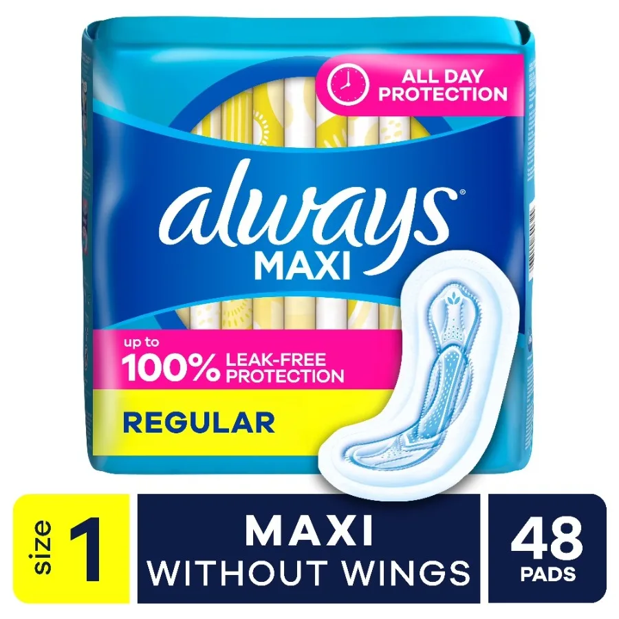 Maxi Pads Without Wings Size 1 Regular Absorbency Sanitary Napkins for Women 48 Count Unscented Protection
Maxi Pads Without Wings Size 1 Regular Absorbency Sanitary Napkins for Women 48 Count Unscented Protection
