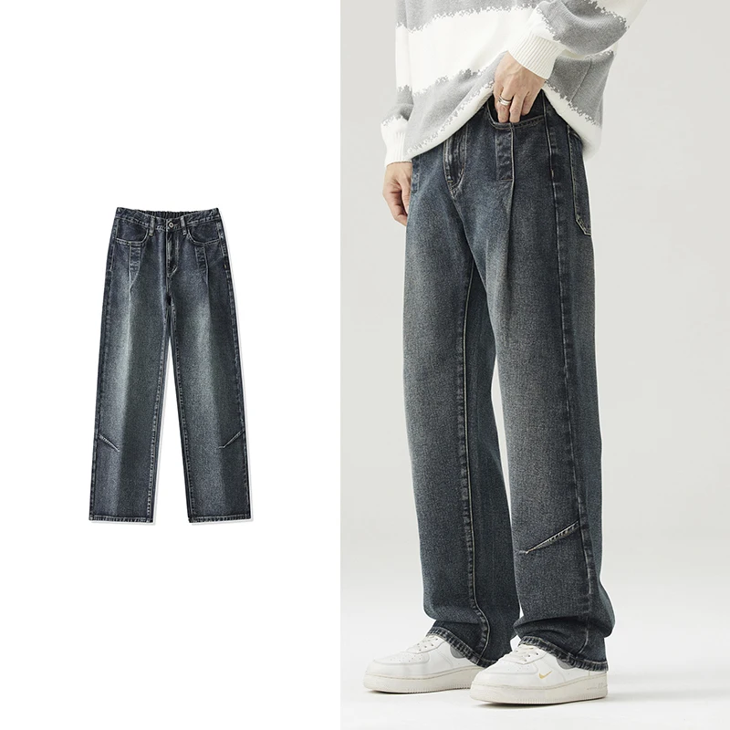 Fashion Pleats Men's Baggy Straight Jeans Elastic Waist Soft Denim Trousers Solid Color Vintage Pants High Street Male Clothes
Fashion Pleats Men's Baggy Straight Jeans Elastic Waist Soft Denim Trousers Solid Color Vintage Pants High Street Male Clothes