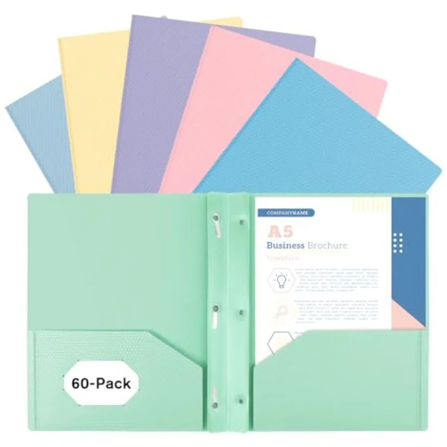 Plastic andPockets and Prongs, 2-Pocket and3 Fasteners, Holds 8-1/2" x 11" Paper for School/Office/Home, Pastel Color
Plastic andPockets and Prongs, 2-Pocket and3 Fasteners, Holds 8-1/2" x 11" Paper for School/Office/Home, Pastel Color