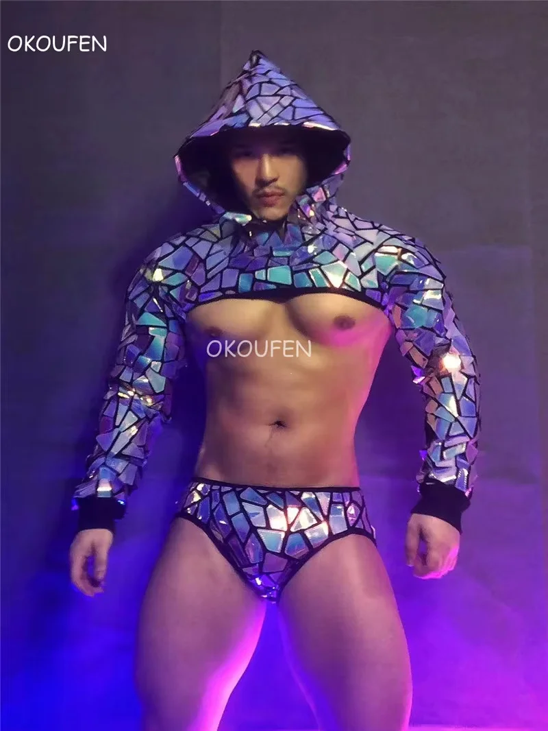 Bar Nightclub Men's Gogo Costume Silver Purple Laser Sequins Hooded Tops set Sexy Ds Future Technology Theme mirror Stage wear
Bar Nightclub Men's Gogo Costume Silver Purple Laser Sequins Hooded Tops set Sexy Ds Future Technology Theme mirror Stage wear