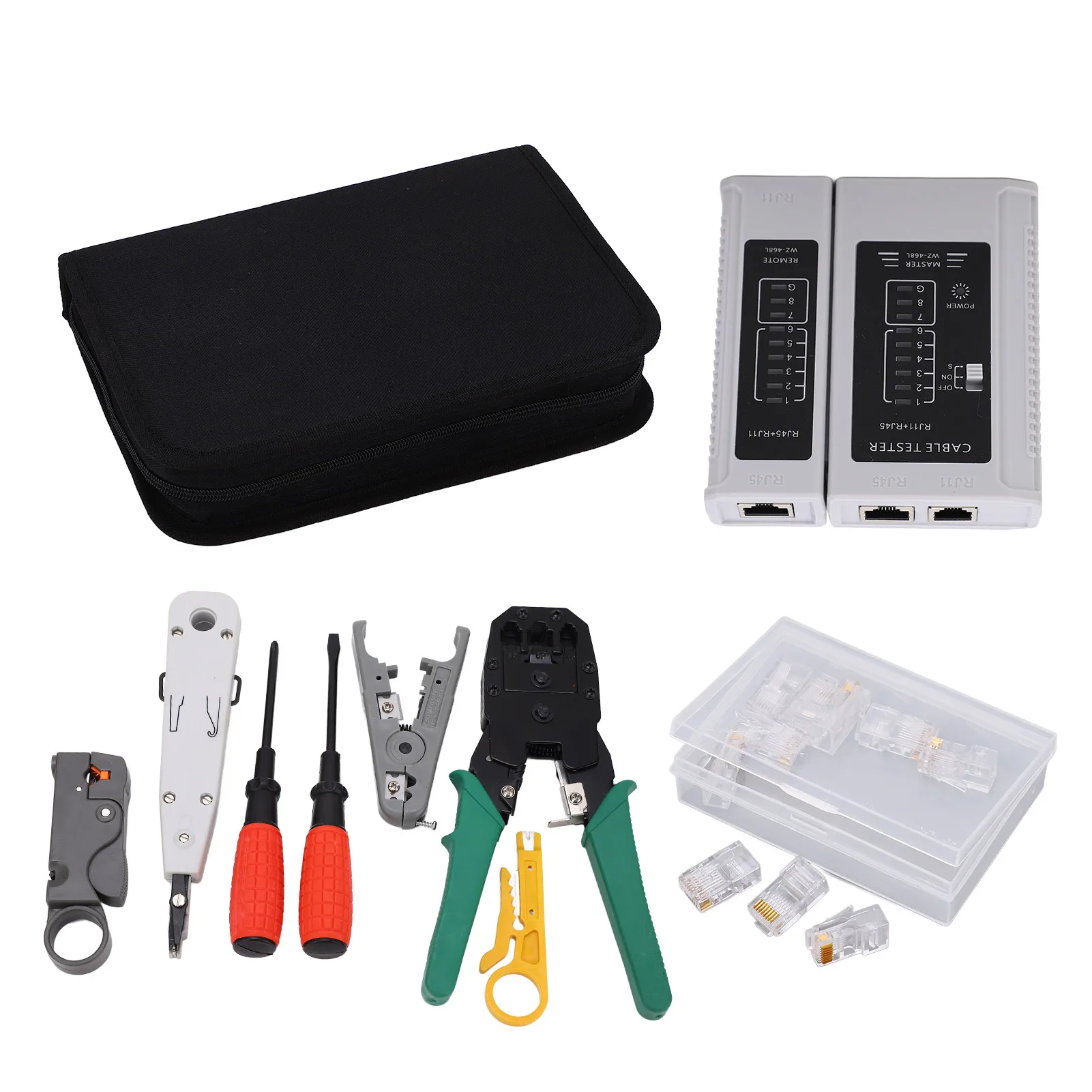 Network Tool Kit 9 in 1 Portable Network Cable Combination Tool with Storage Bag for RJ45 RJ11 RJ12 Connector
Network Tool Kit 9 in 1 Portable Network Cable Combination Tool with Storage Bag for RJ45 RJ11 RJ12 Connector