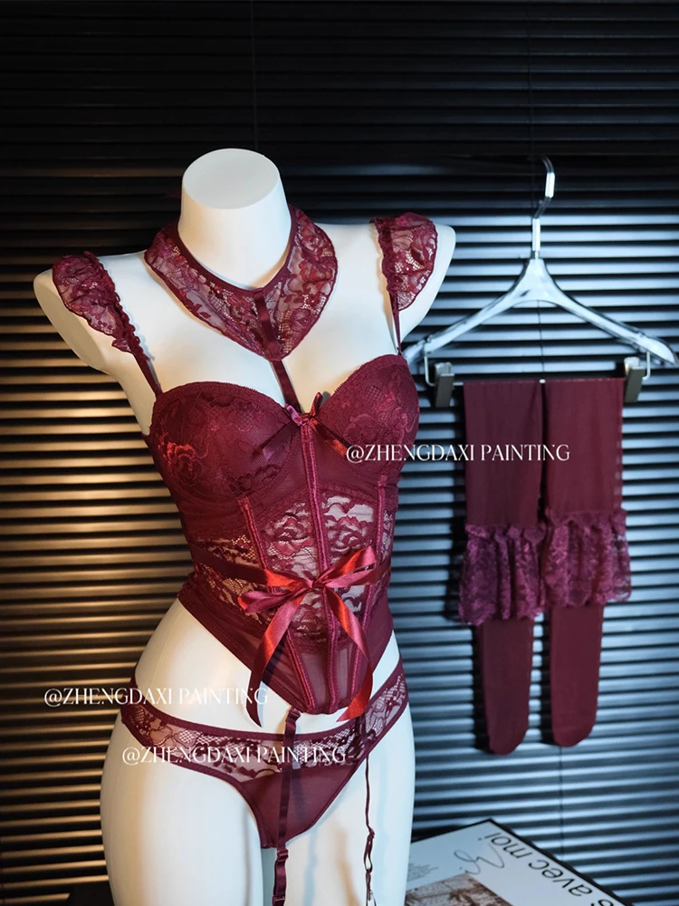 Women Wine Red Two-piece Lace Bra and Underwear Set Mesh Panties Briefs Lingeries Underpant Exotic Panty Intimates Underwear Set
Women Wine Red Two-piece Lace Bra and Underwear Set Mesh Panties Briefs Lingeries Underpant Exotic Panty Intimates Underwear Set