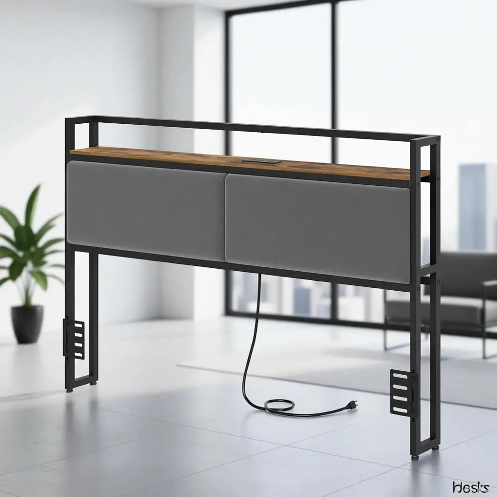 Upholstered Queen-Sized Bed with Charging Station, Open Storage, Vintage Style, Adjustable Height, Rustic Brown and Gray
Upholstered Queen-Sized Bed with Charging Station, Open Storage, Vintage Style, Adjustable Height, Rustic Brown and Gray