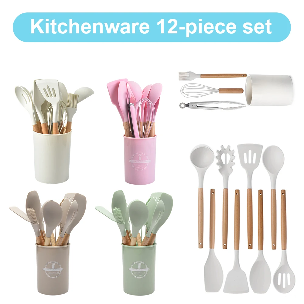 12Pcs Kitchen Utensil Set Silicone Spatula Set Wooden Handle Heat-Resistant Cookware Non-Stick Spatula Set for Home Kitchen
12Pcs Kitchen Utensil Set Silicone Spatula Set Wooden Handle Heat-Resistant Cookware Non-Stick Spatula Set for Home Kitchen