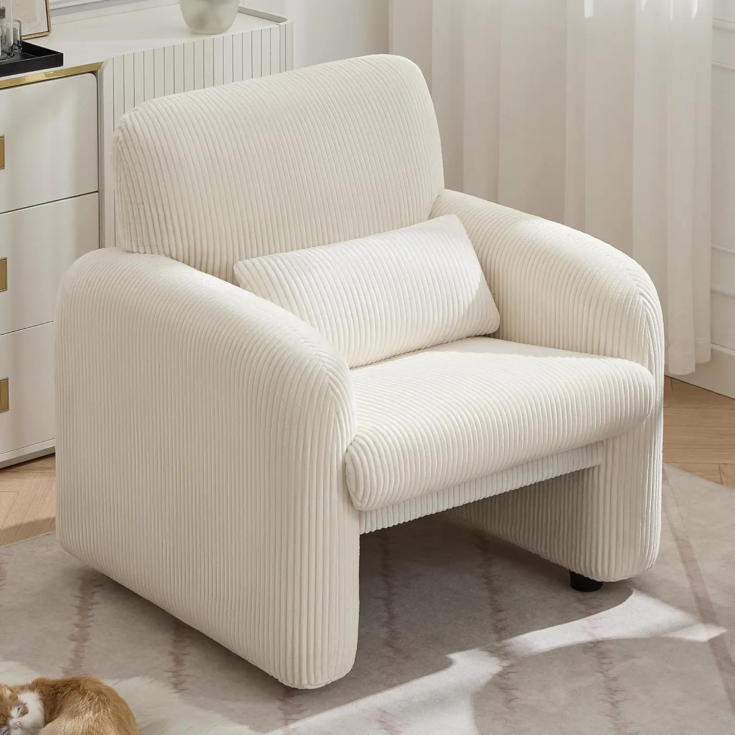 Fabric Accent Chair, Modern Upholstered Living Room Chairs with Lumbar Pillow, Wide Comfy Leisure Armchair for Bedroom, Office, 
Fabric Accent Chair, Modern Upholstered Living Room Chairs with Lumbar Pillow, Wide Comfy Leisure Armchair for Bedroom, Office,