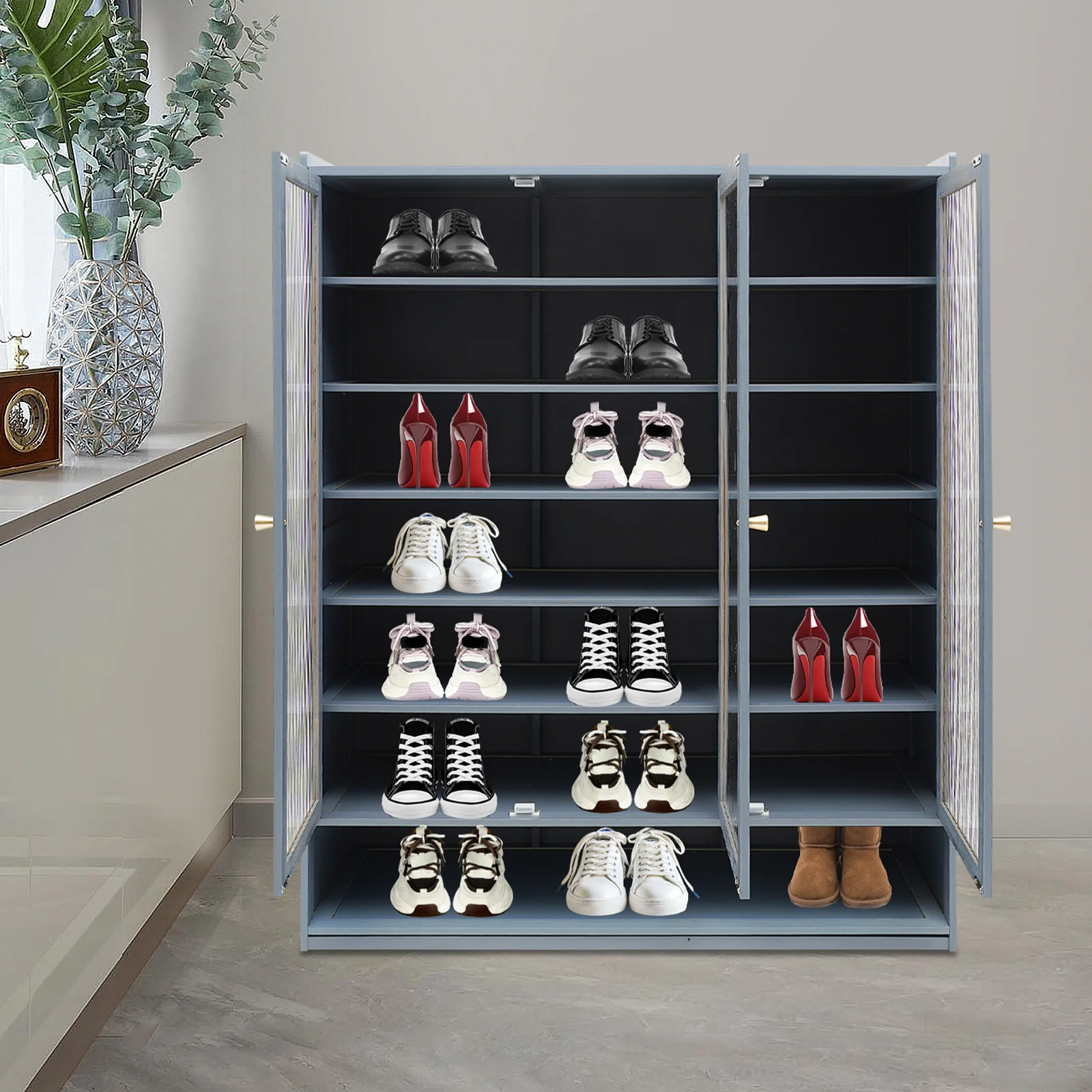 3-Cabinet Door 8-Tier Shoe Cabinet, 33.07lbs Max. Single Tier Load Storage Assistant for Hall Closet Corridor Hallway Bedroom
3-Cabinet Door 8-Tier Shoe Cabinet, 33.07lbs Max. Single Tier Load Storage Assistant for Hall Closet Corridor Hallway Bedroom