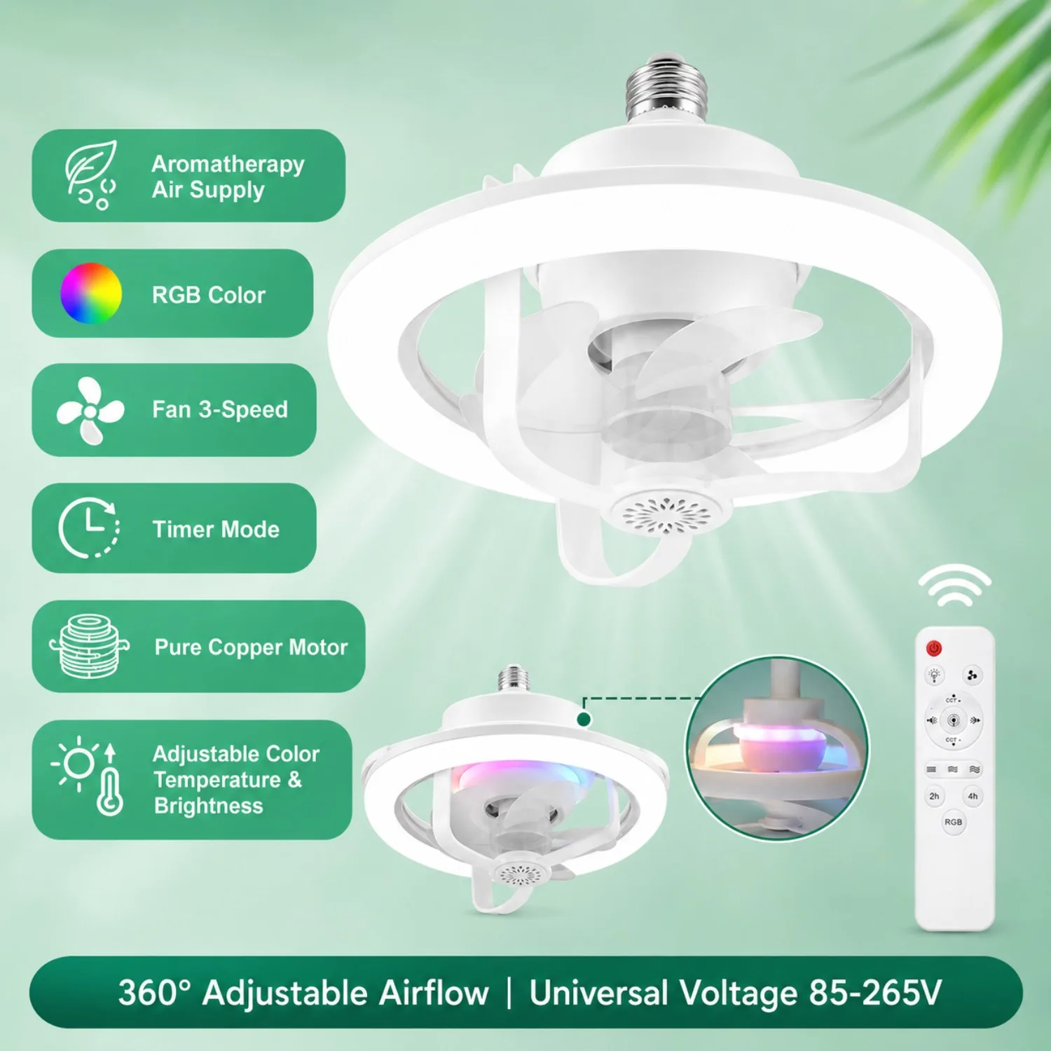 JOYINLED RGB Ceiling Fan Light with Remote, ABS LED Fan Lamp for Bedroom Living Room Dimmable E27 3 Speeds Socket Fan with Light
JOYINLED RGB Ceiling Fan Light with Remote, ABS LED Fan Lamp for Bedroom Living Room Dimmable E27 3 Speeds Socket Fan with Light