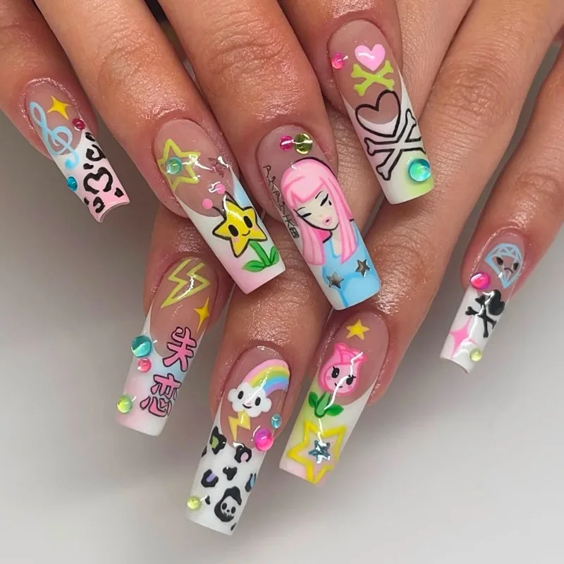 24Pcs Japanese Cartoon False Nail Tips Rainbow Cute Graffiti Style Removable Press on Fake Nail Acrylic Set for Girls Gift
24Pcs Japanese Cartoon False Nail Tips Rainbow Cute Graffiti Style Removable Press on Fake Nail Acrylic Set for Girls Gift