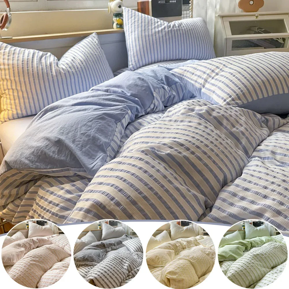 Simple Solid Color Striped Washed Cotton Bed Four-piece Set of Small Fresh Color Woven Jacquard Bed Sheet Quilt Cover Pillowcase
Simple Solid Color Striped Washed Cotton Bed Four-piece Set of Small Fresh Color Woven Jacquard Bed Sheet Quilt Cover Pillowcase