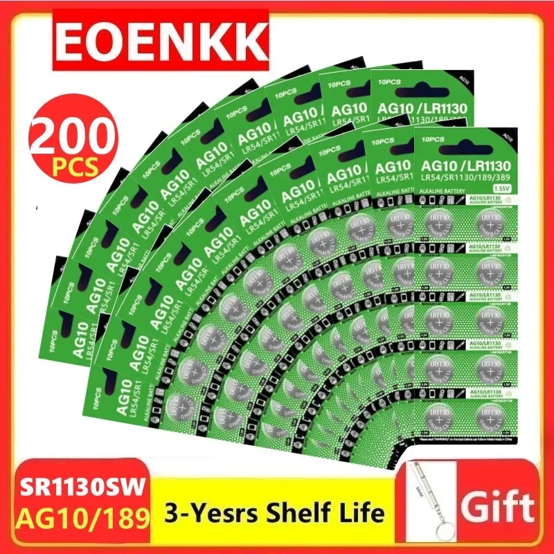AG10 LR1130 189 SR54 389 D189 LR54 SR1130 G10 1.55V Alkaline Battery Button Coin Cell Battery For Toys Watch Remote Control
AG10 LR1130 189 SR54 389 D189 LR54 SR1130 G10 1.55V Alkaline Battery Button Coin Cell Battery For Toys Watch Remote Control