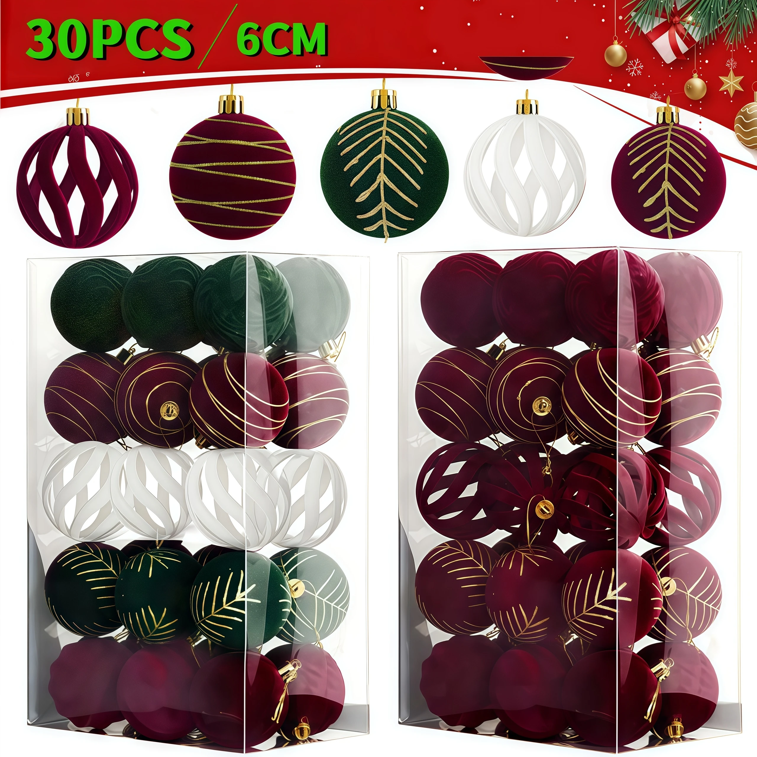 30 шт., 6 см, бархатные подвесные шары для рождественской елки, набор флокированных шаров, устойчивые к разрыву украшения для дома, праздника, свадьбы, вечеринки, декор
30 шт., 6 см, бархатные подвесные шары для рождественской елки, набор флокированных шаров, устойчивые к разрыву украшения для дома, праздника, свадьбы, вечеринки, декор