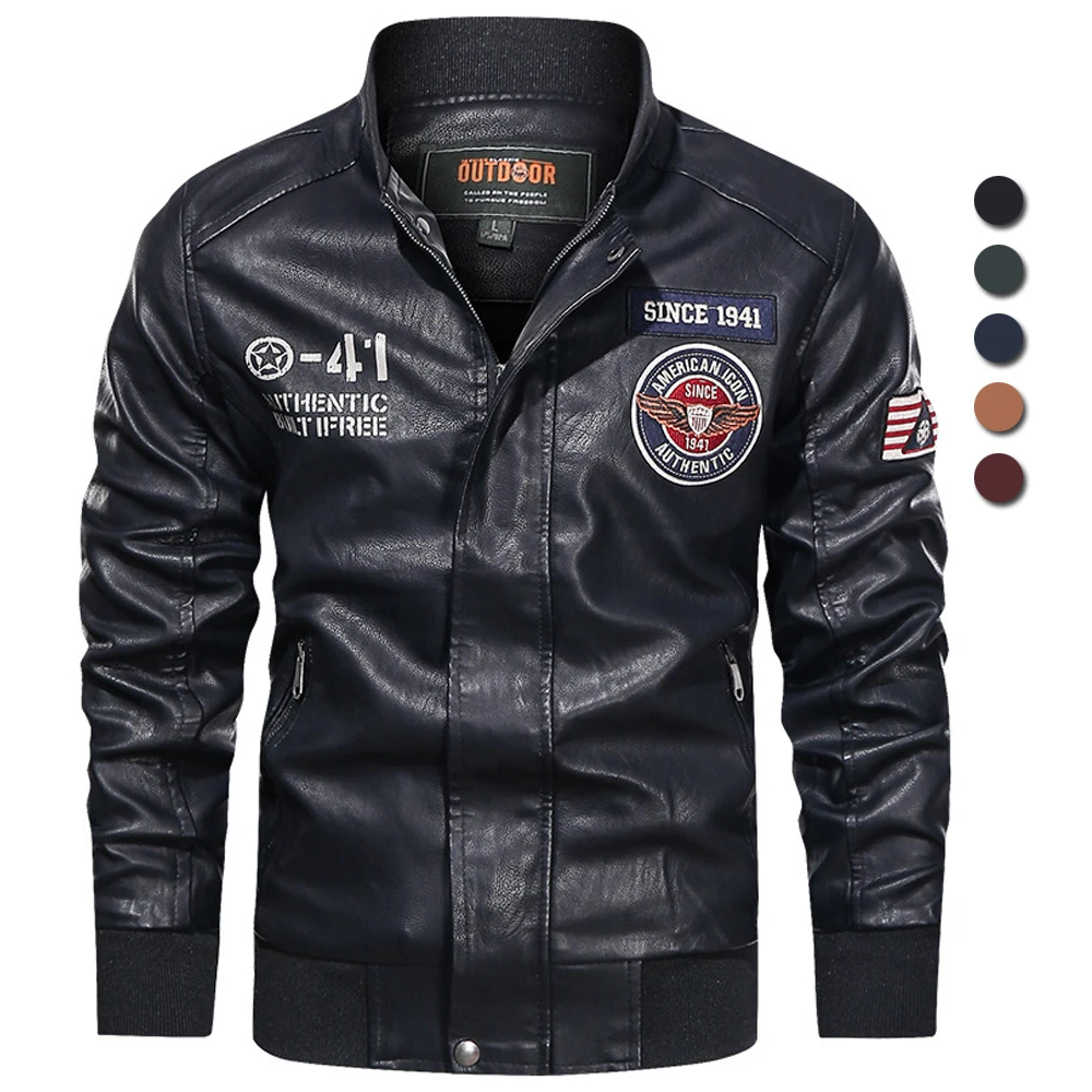 Autumn Winter Embroidery PU Motorcycle Jacket Male High Quality Leather Biker Baseball Jackets Stand Collar Coat Plus Size 4XL 
Autumn Winter Embroidery PU Motorcycle Jacket Male High Quality Leather Biker Baseball Jackets Stand Collar Coat Plus Size 4XL