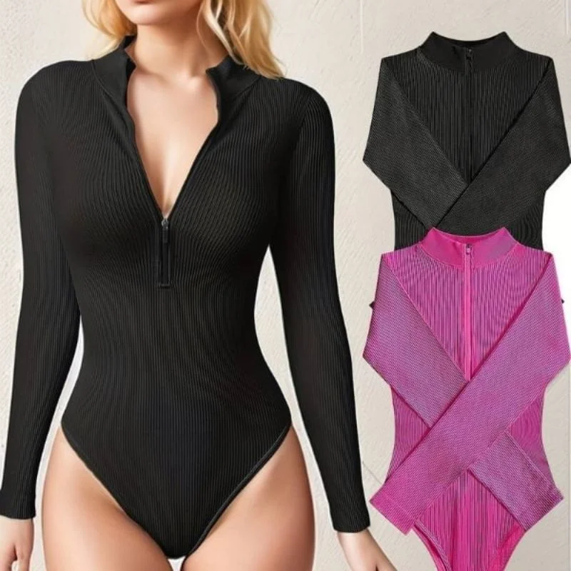 2024 Fashion Sexy Ribbed Zipper Long Sleeve Bodysuit Ribbed Deep V Sexy Bodysuit Skinny Women's Jumpsuit Bodysuit Tops
2024 Fashion Sexy Ribbed Zipper Long Sleeve Bodysuit Ribbed Deep V Sexy Bodysuit Skinny Women's Jumpsuit Bodysuit Tops