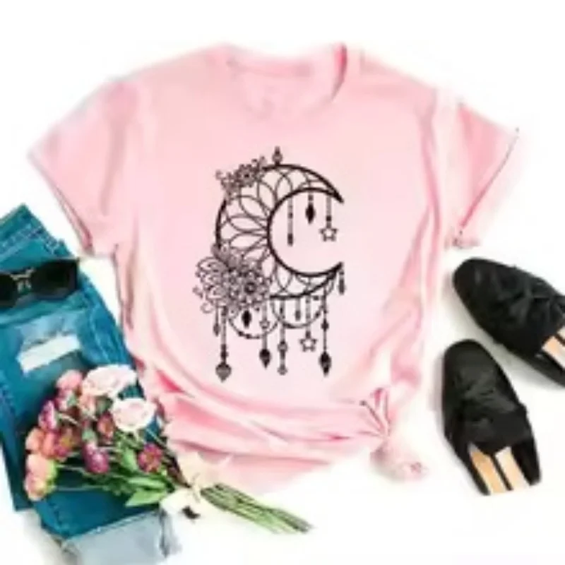 Summer fashion girl's fun crescent flower print women's round neck short sleeved comfortable T-shirt gift top
Summer fashion girl's fun crescent flower print women's round neck short sleeved comfortable T-shirt gift top