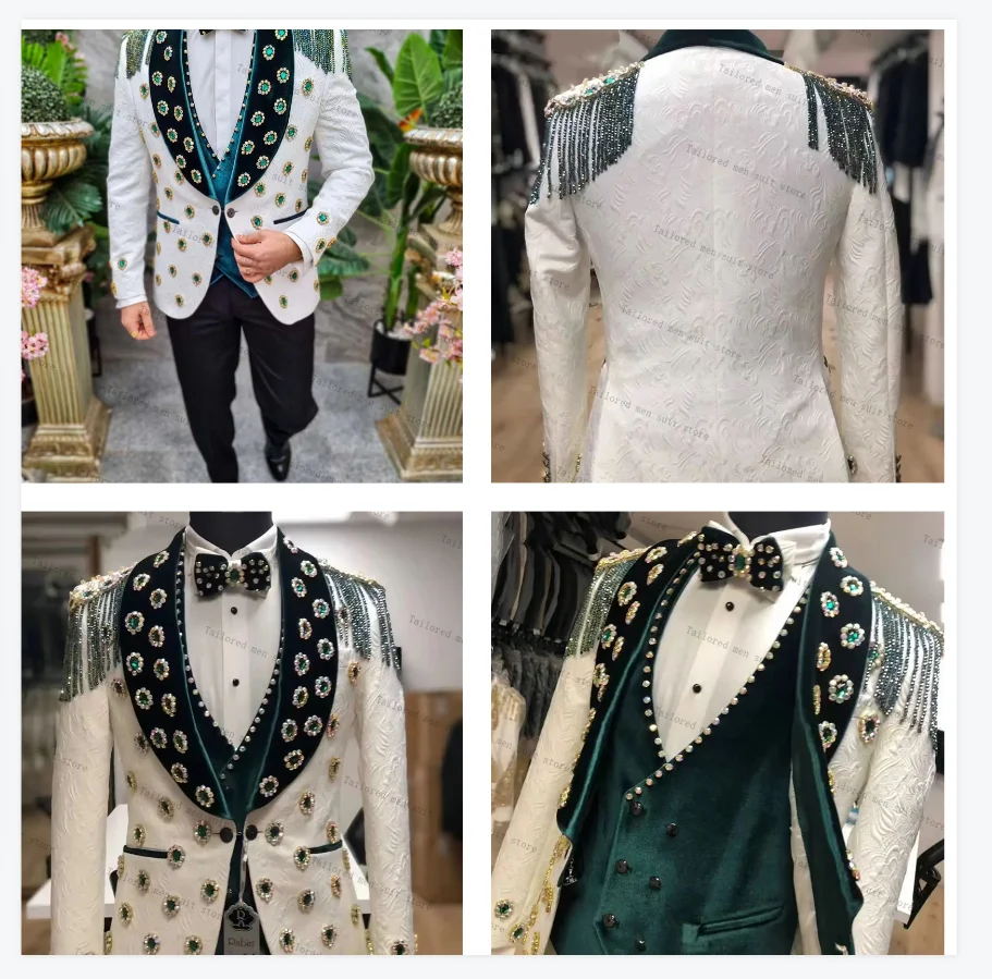 Luxury Men Suits Set 3 Pieces Vest+Blazer+Pants Trousers Shiny Crystals Stone Wedding Tuxedos Jacket Formal Office Prom Coat 
Luxury Men Suits Set 3 Pieces Vest+Blazer+Pants Trousers Shiny Crystals Stone Wedding Tuxedos Jacket Formal Office Prom Coat