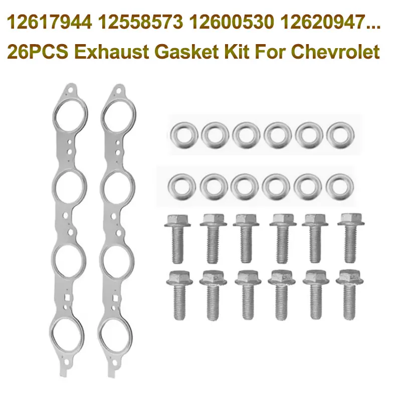 26PCS Exhaust Gasket Kit For Chevrolet LS1 GM 4.8L C5.3L 5.7L 6.0L 6.2L 12617944 12620947 Exhaust Manifold Header Gasket
26PCS Exhaust Gasket Kit For Chevrolet LS1 GM 4.8L C5.3L 5.7L 6.0L 6.2L 12617944 12620947 Exhaust Manifold Header Gasket