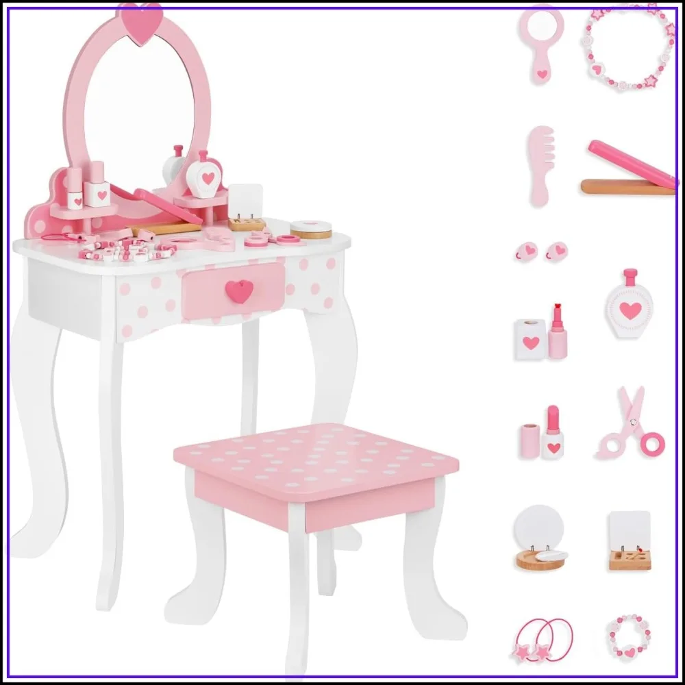 Vanity Set with Mirror, Table & Chair, 15-Piece Makeup Accessories, Storage Drawer
Vanity Set with Mirror, Table & Chair, 15-Piece Makeup Accessories, Storage Drawer