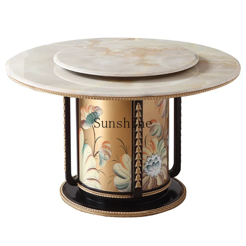 French palace style solid wood gold painting with turntable round dining table table and chairs
French palace style solid wood gold painting with turntable round dining table table and chairs