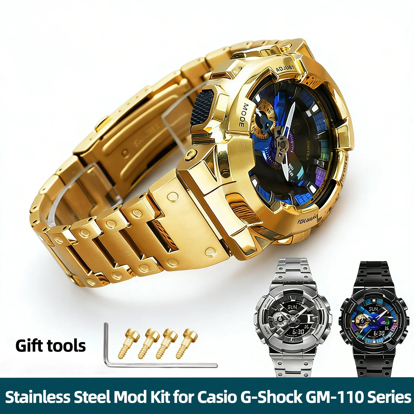 Solid Stainless Steel Mod Kit for Casio G-Shock GM-110 Series, Modified Metal Band watchcase for GM110 Small Steel Cannon Men's
Solid Stainless Steel Mod Kit for Casio G-Shock GM-110 Series, Modified Metal Band watchcase for GM110 Small Steel Cannon Men's