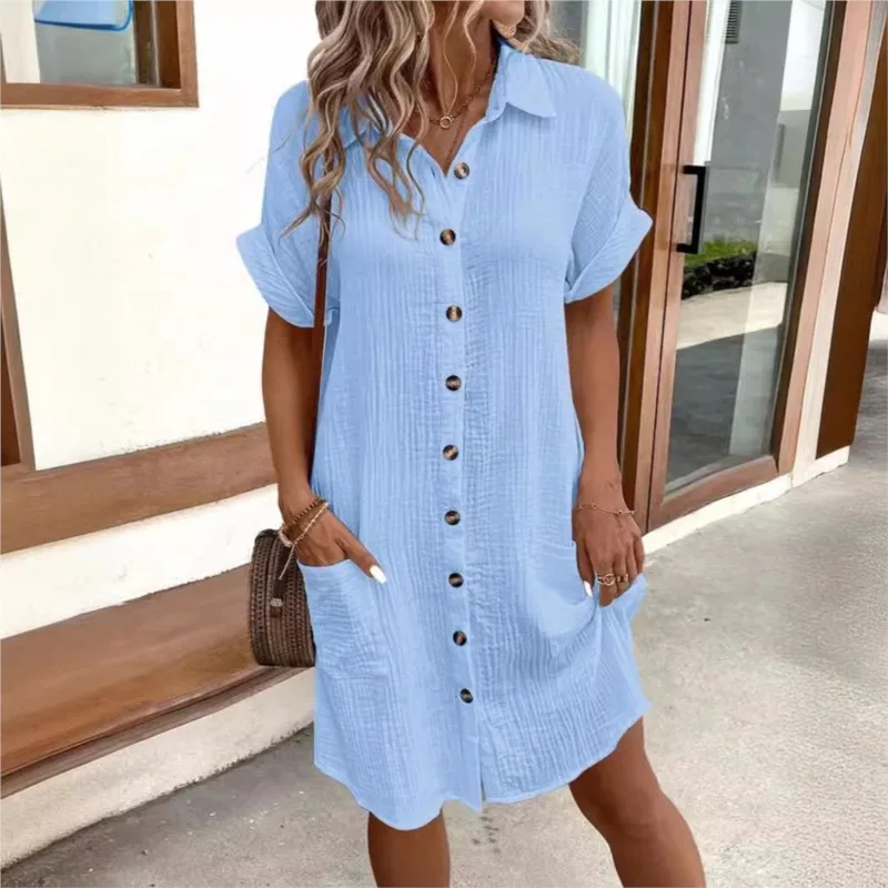 Women's Summer Solid Shirt Dress Simple Short Sleeve Turn-down Collar Single Breasted Casual Elegant Ladies Loose Dresses
Women's Summer Solid Shirt Dress Simple Short Sleeve Turn-down Collar Single Breasted Casual Elegant Ladies Loose Dresses