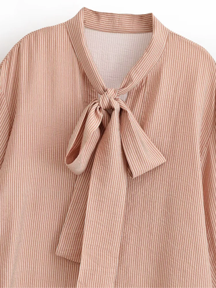 White Pink Stripe Tie Neck Lantern Sleeve Shirt Women's Elegant V Neck Loose Fit Blouse 2026 Ladies Office Daily Streetwear Top
White Pink Stripe Tie Neck Lantern Sleeve Shirt Women's Elegant V Neck Loose Fit Blouse 2026 Ladies Office Daily Streetwear Top