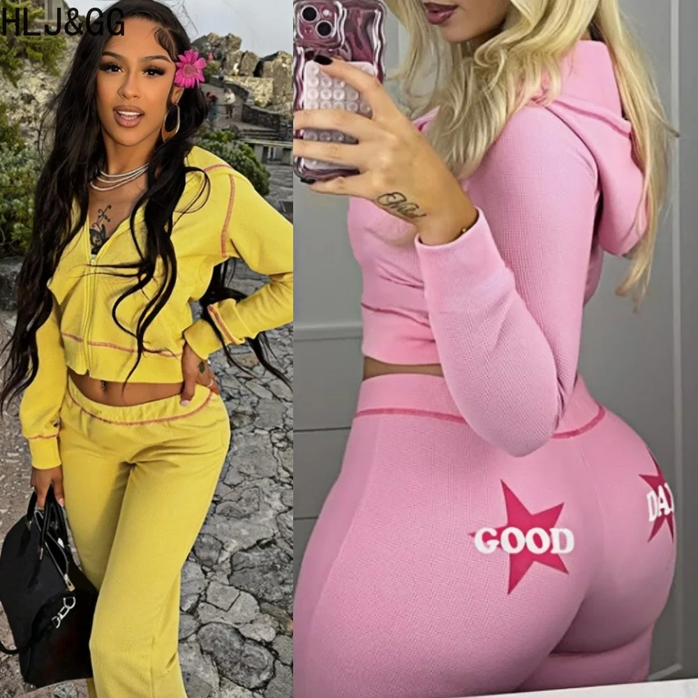 HLJ&GG Fashion Letter Print Hooded Streetwear Women Zipper Long Sleeve Slim Crop Top And Skinny Pants Two Piece Sets Y2K Outfits
HLJ&GG Fashion Letter Print Hooded Streetwear Women Zipper Long Sleeve Slim Crop Top And Skinny Pants Two Piece Sets Y2K Outfits