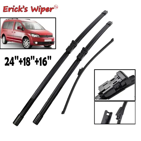 Erick's Wiper Front & Rear Wiper Blades Set For VW Caddy 2008 - 2014 Windshield Windscreen Clean Window Rain Brushes 24"+18"+16"