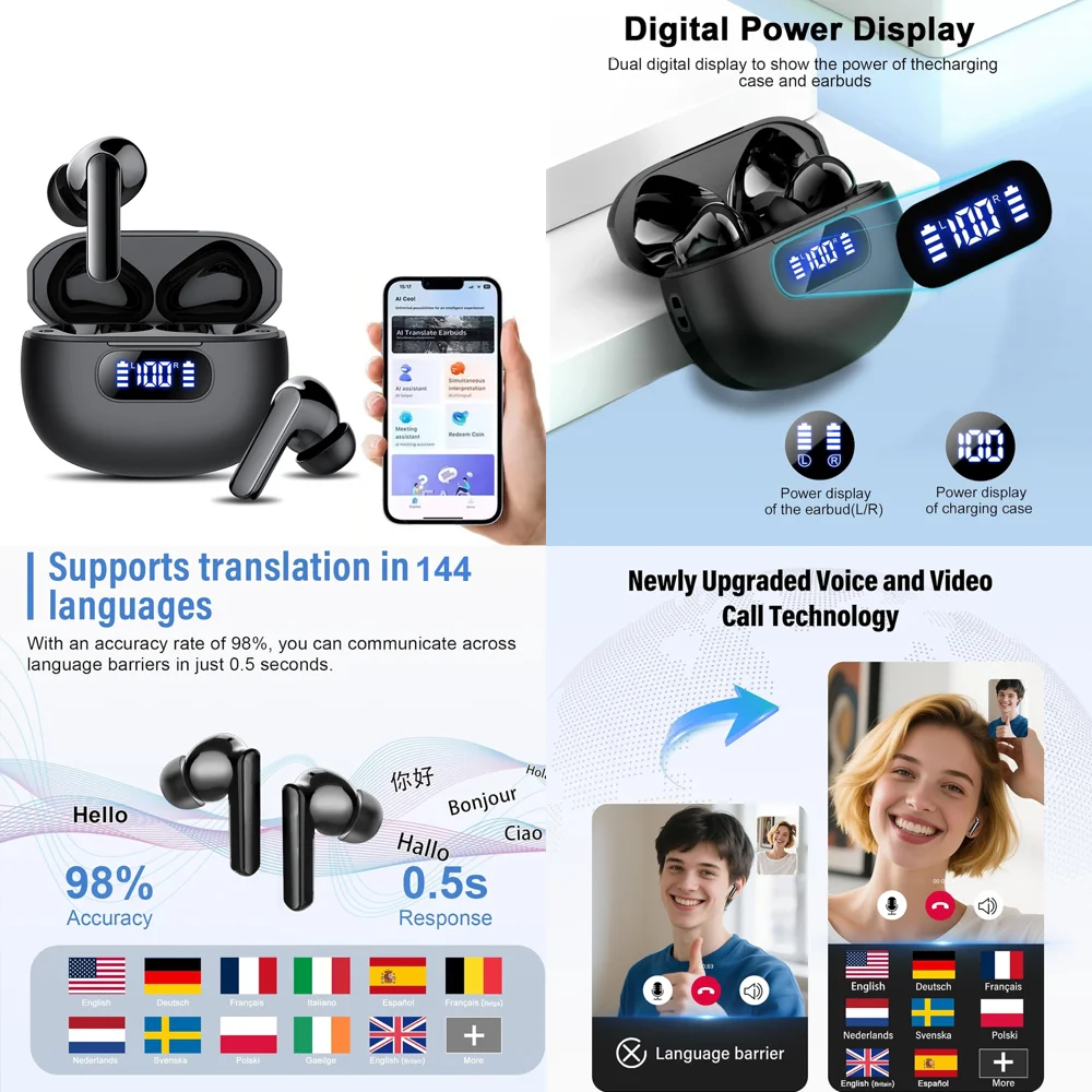 144 Online Language Translation Headphones Wireless with AI Real Time BT 5.4 TWS Earbuds with LED Display for Travel Trending
144 Online Language Translation Headphones Wireless with AI Real Time BT 5.4 TWS Earbuds with LED Display for Travel Trending