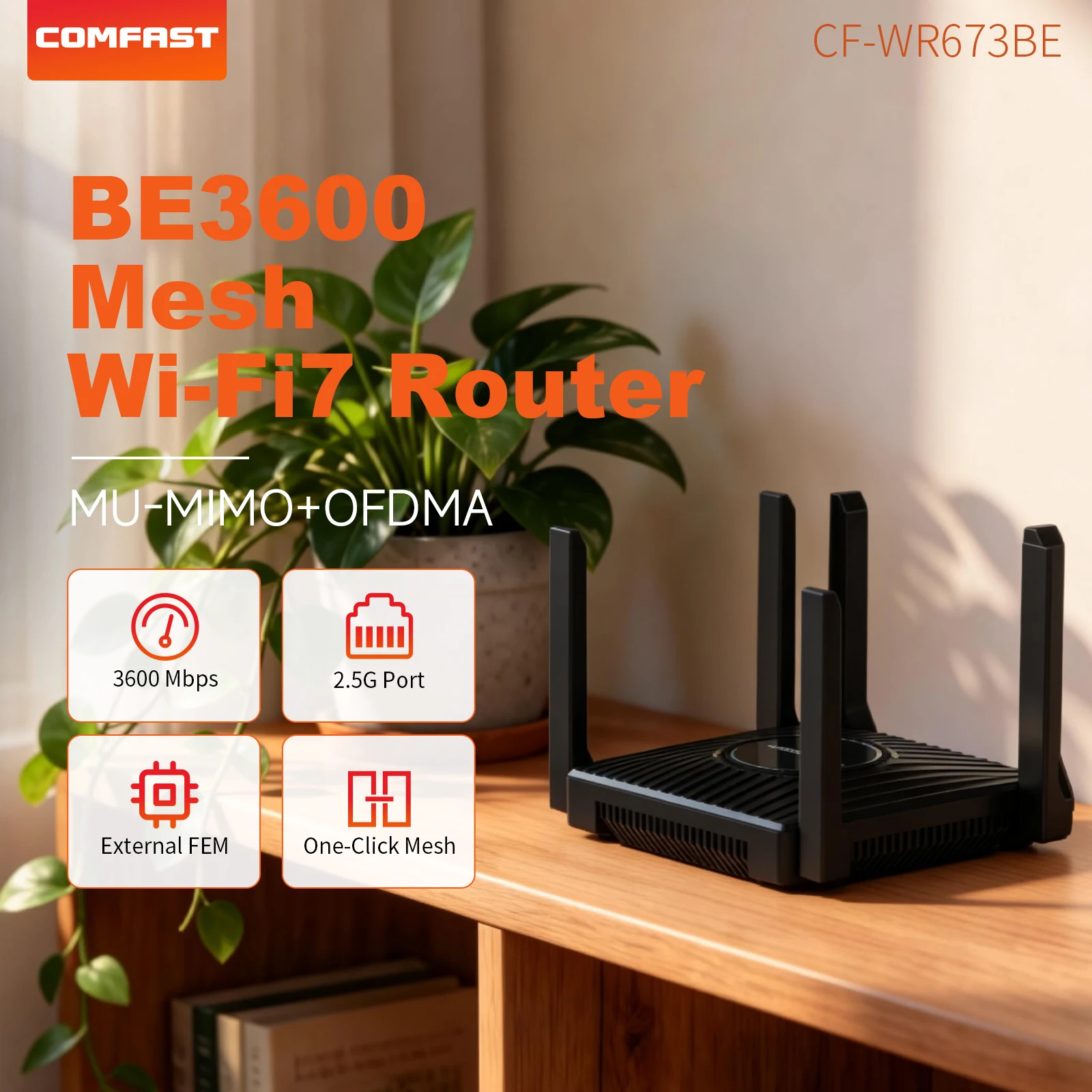 Маршрутизатор Comfast WIFI 7 Mesh с поддержкой 3600 Мбит/с, 6 антенн, функция Mesh в один клик, WPA3, порт WAN 2.5G для покрытия всего дома
Маршрутизатор Comfast WIFI 7 Mesh с поддержкой 3600 Мбит/с, 6 антенн, функция Mesh в один клик, WPA3, порт WAN 2.5G для покрытия всего дома