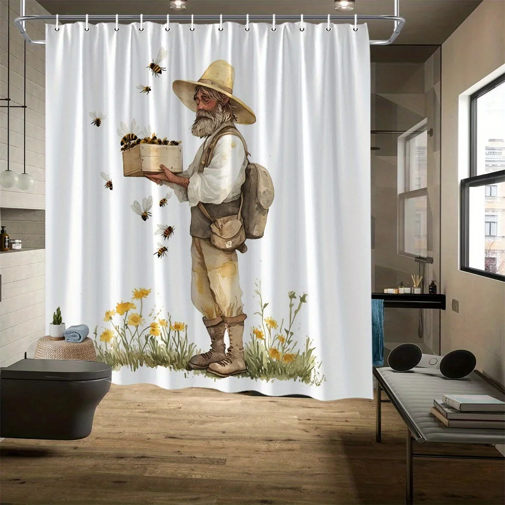 1pc Elderly Beekeeper Shower Curtain - Rustic Wildflower & Bee Design, Polyester, 72x72In, 12 Hooks, Nature-themed Bath Decor
1pc Elderly Beekeeper Shower Curtain - Rustic Wildflower & Bee Design, Polyester, 72x72In, 12 Hooks, Nature-themed Bath Decor